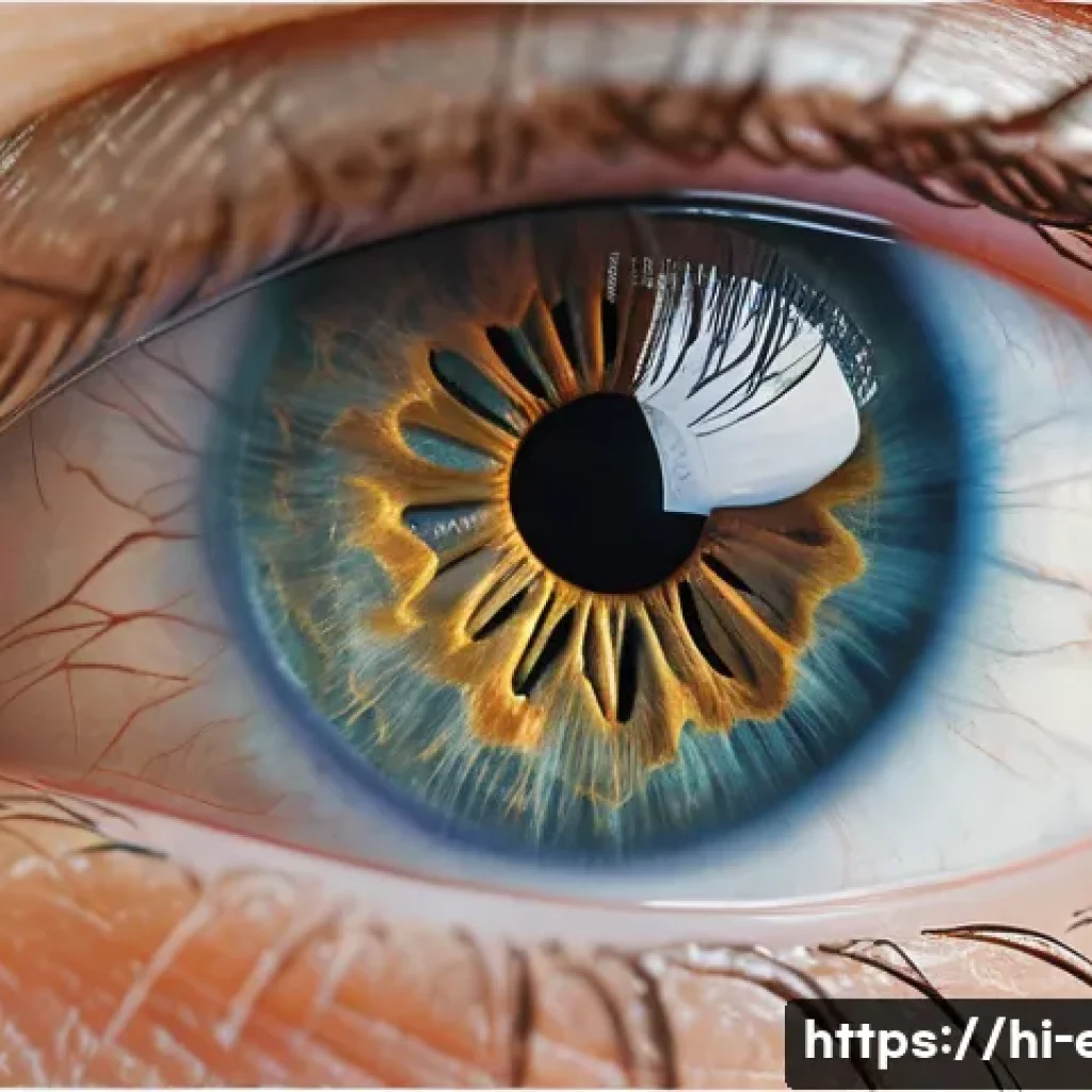안과 각막이식 수술 - A detailed, close-up medical illustration of a healthy human eye&rsquo;s cornea under magnification, showi...