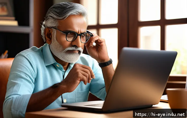 눈 성형과 시력교정 차이 - A detailed, realistic scene of a middle-aged Indian man wearing stylish eyeglasses, sitting comforta...