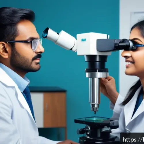눈 건강 검진 가이드 - A detailed, realistic image of an ophthalmologist performing a comprehensive eye examination on a yo...