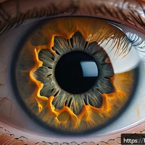 망막박리 수술 과정 - A detailed medical illustration of a human eye showing macular retina detachment symptoms, including...